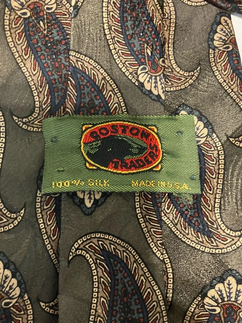Boston Traders Olive Paisley Silk Tie with Brown and Cream Accents